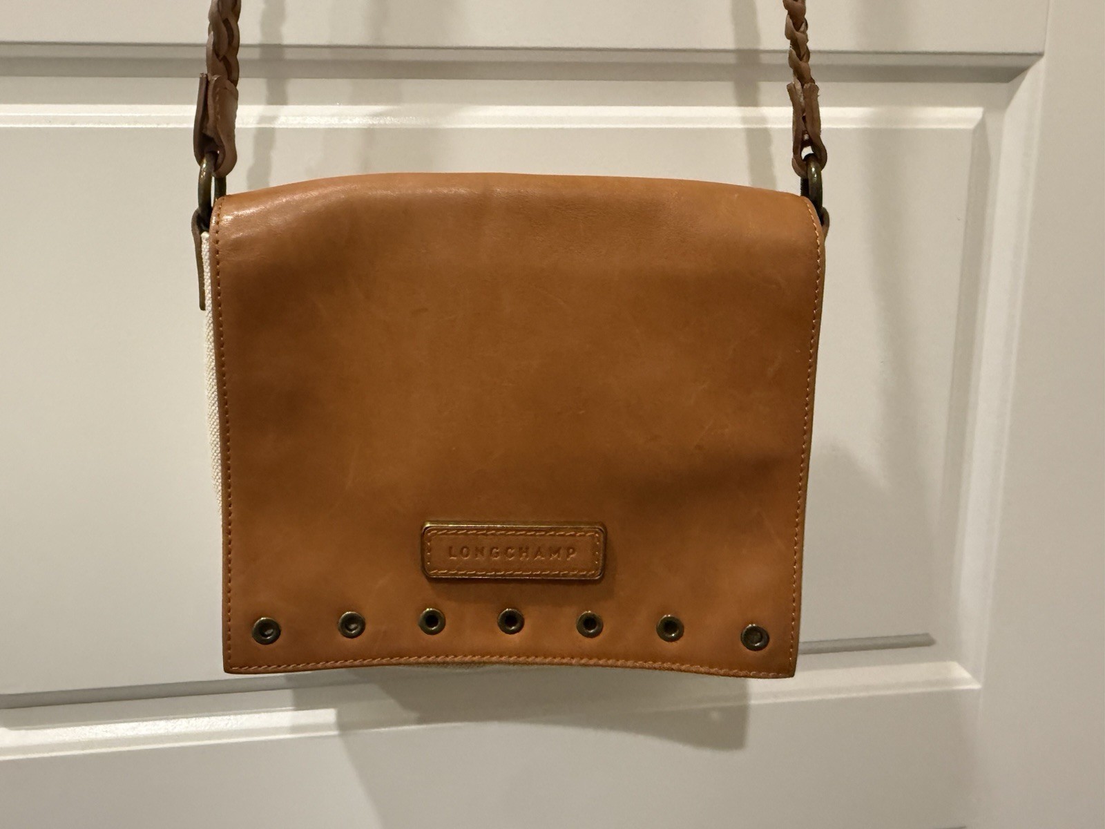 Kate Moss for Longchamp Vintage Brown Leather Crossbody Bag with Braided Strap