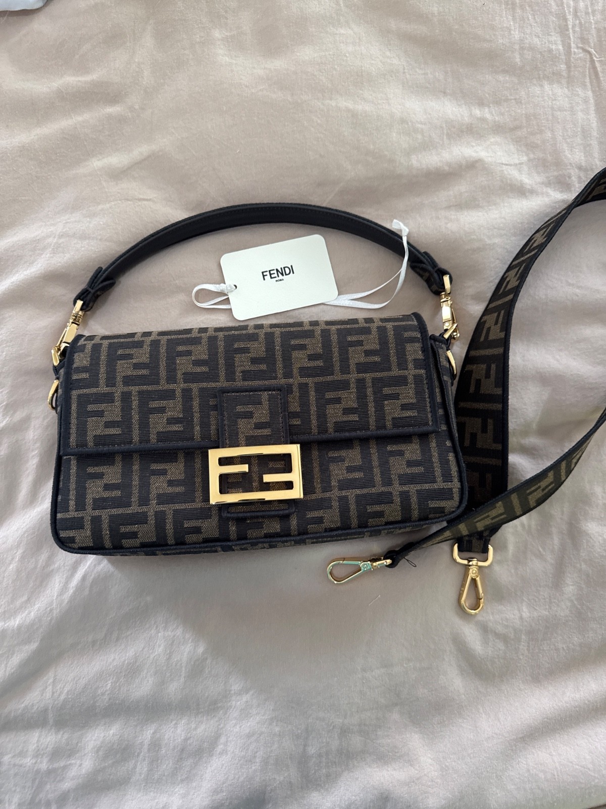 Fendi Baguette Shoulder Bag Brown Canvas Medium size