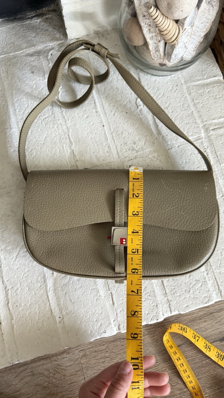 Bally Y2K Taupe Pebbled Leather Crossbody Bag Minimalist Shoulder Purse
