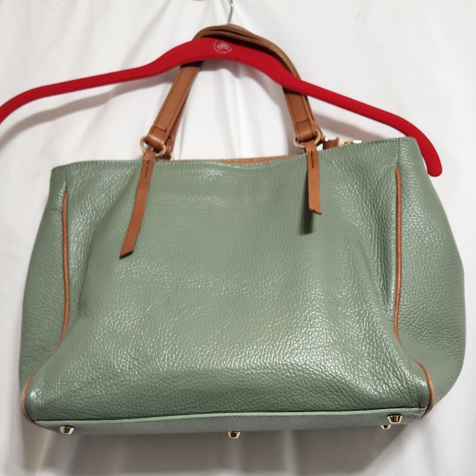 Valentina Sage Green Pebble Brown Leather Bag Made in Italy Corner Wear See Pics