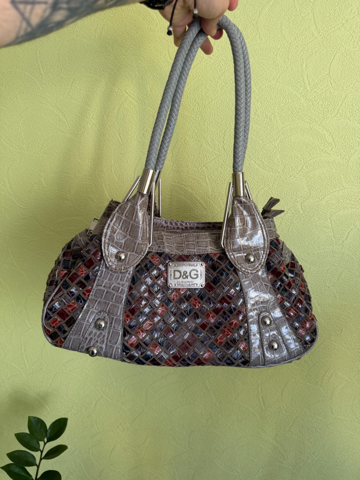 Vintage Dolce & Gabbana Lacquered Woven Shoulder Bag Y2K