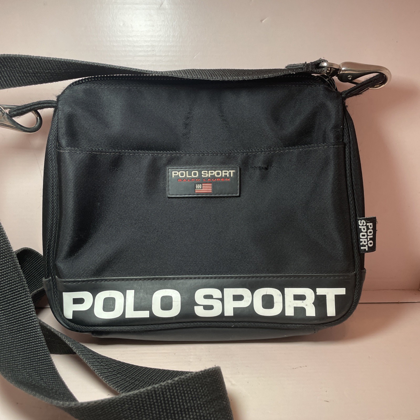 Polo Sport Vintage Crossbody Purse Bag Ralph Lauren Black Fabric Handbag Logo