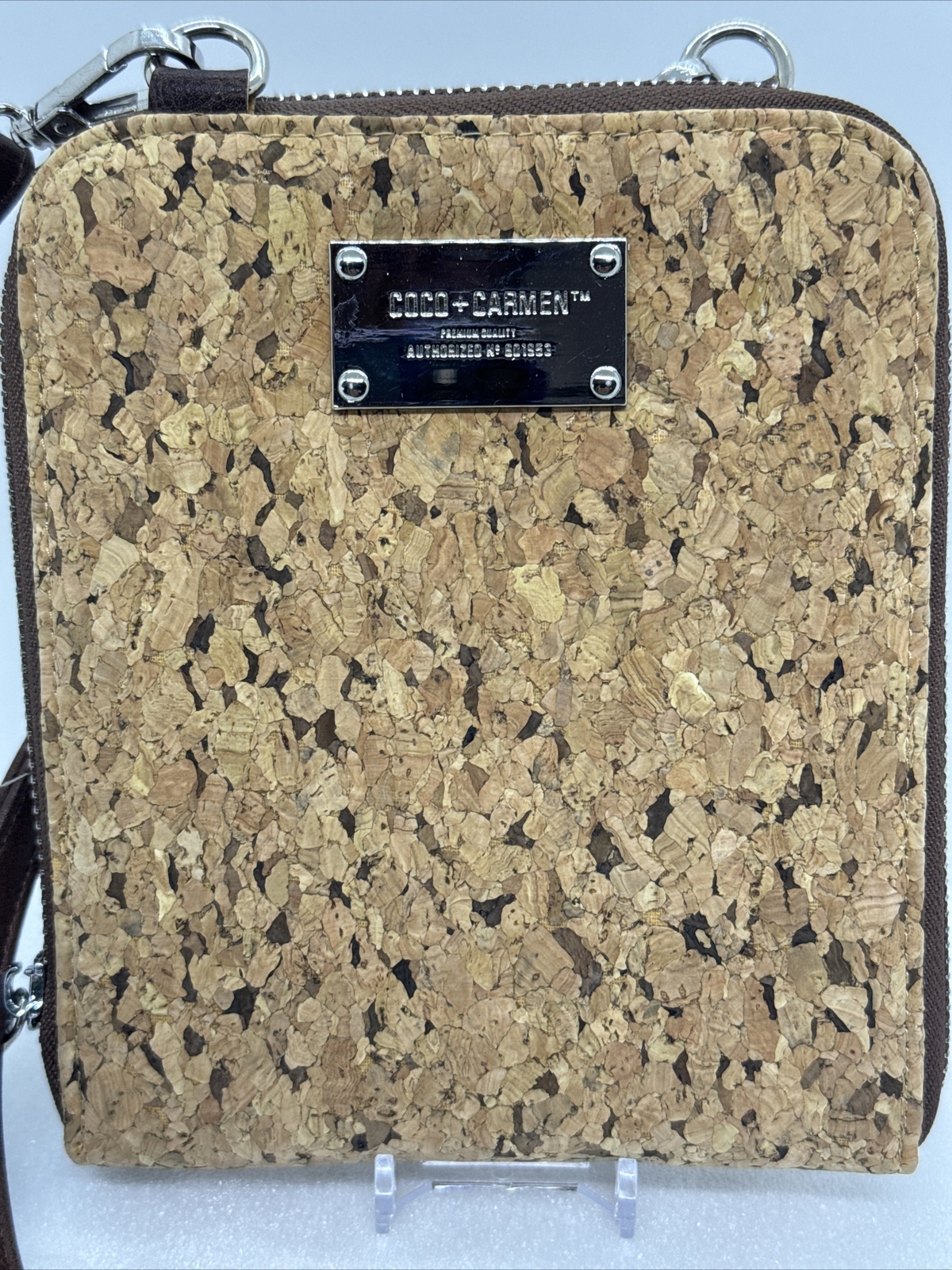 COCO + CARMEN Cork Crossbody Purse Silver Hardware 6.5” x 5.5” Very Nice!