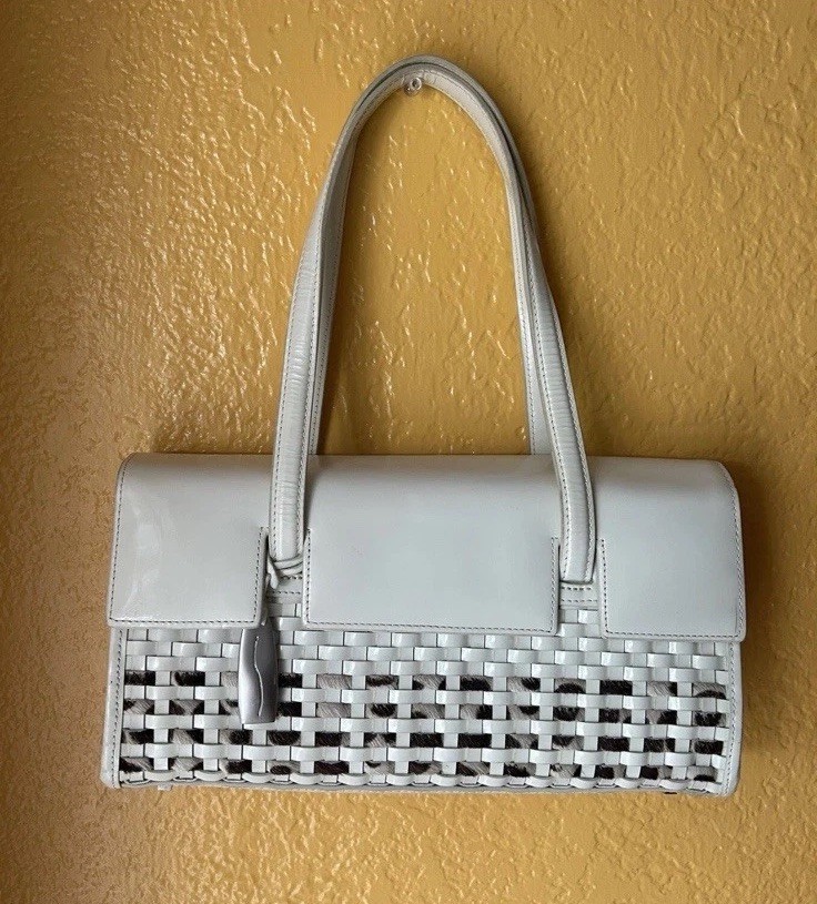 WOMEN’S IMPULSE off White LEATHER WEAVE WITH CALF HAIR BAG