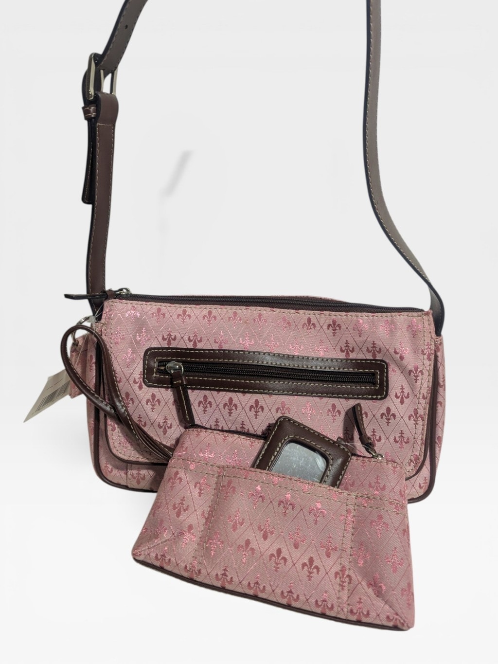 Crazy Horse Liz Claiborne NWT Fleur-de-lis Shoulder Bag Pink & Brown