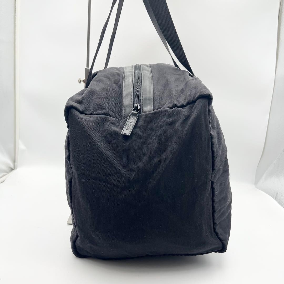 Gucci Boston Bag Logo Pouch Large Capacity Black Foldable Stitch From Japan