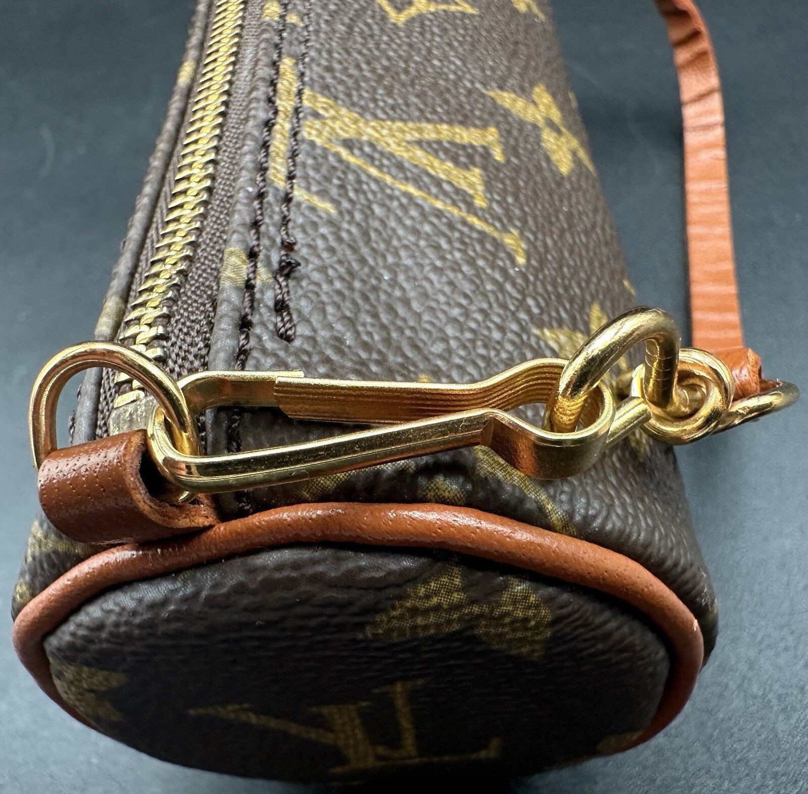 Louis Vuitton Monogram Brown Papillon Accessory Pochette Pouch Bag Cylinder 6.5”