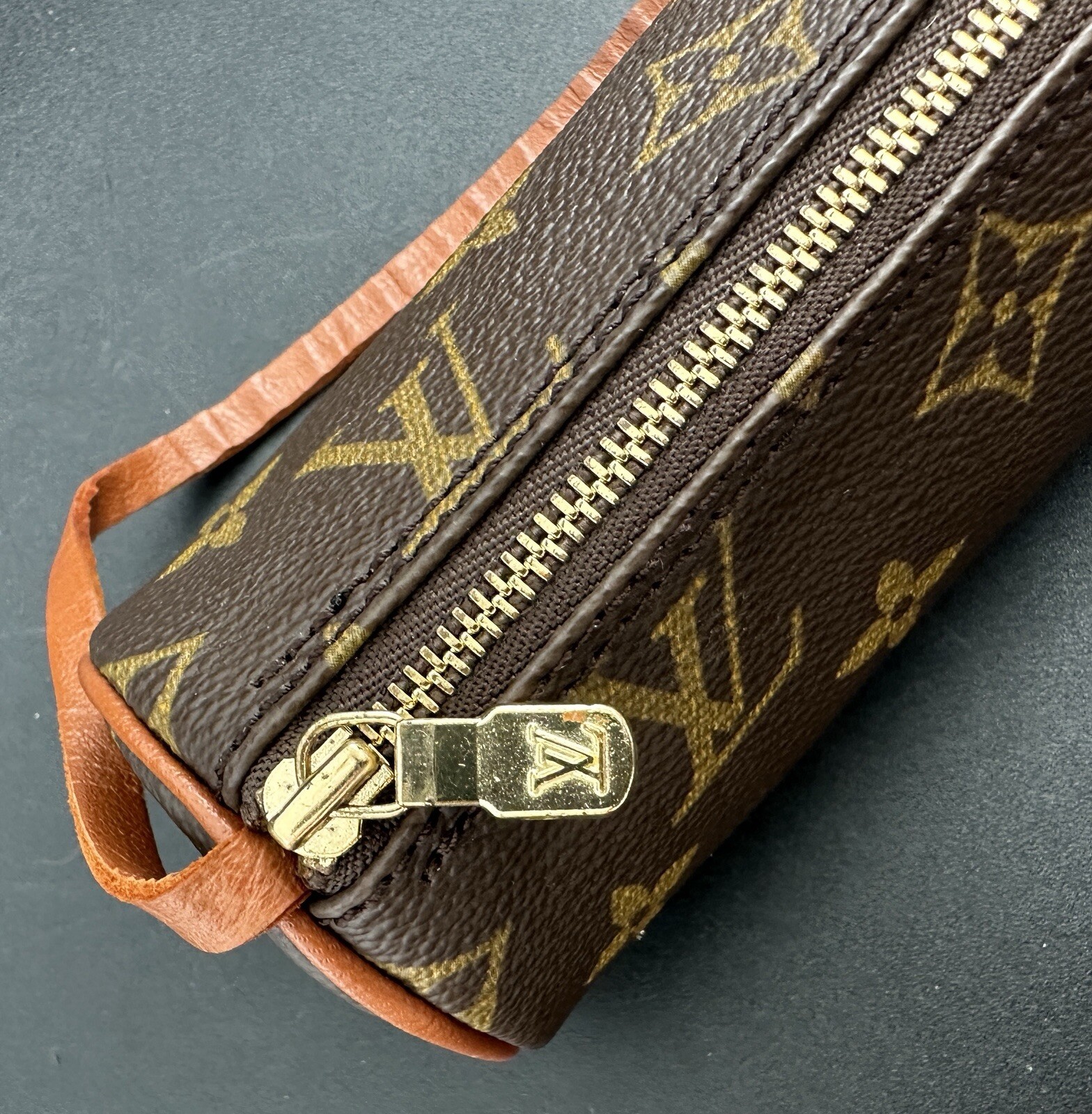 Louis Vuitton Monogram Brown Papillon Accessory Pochette Pouch Bag Cylinder 6.5”