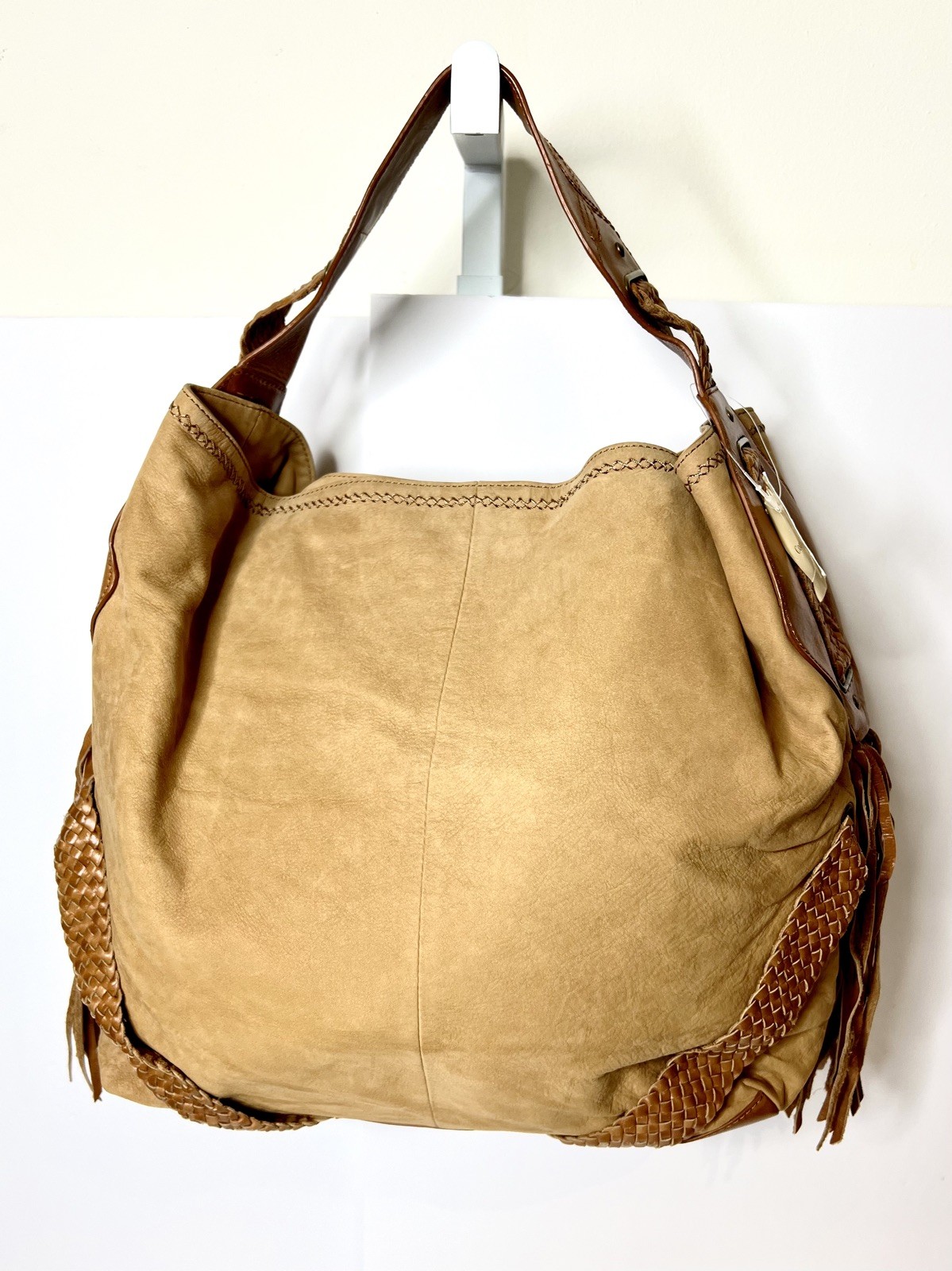 NWT Cole Haan Leather Suede Tan Sierra Purse Fringe Large