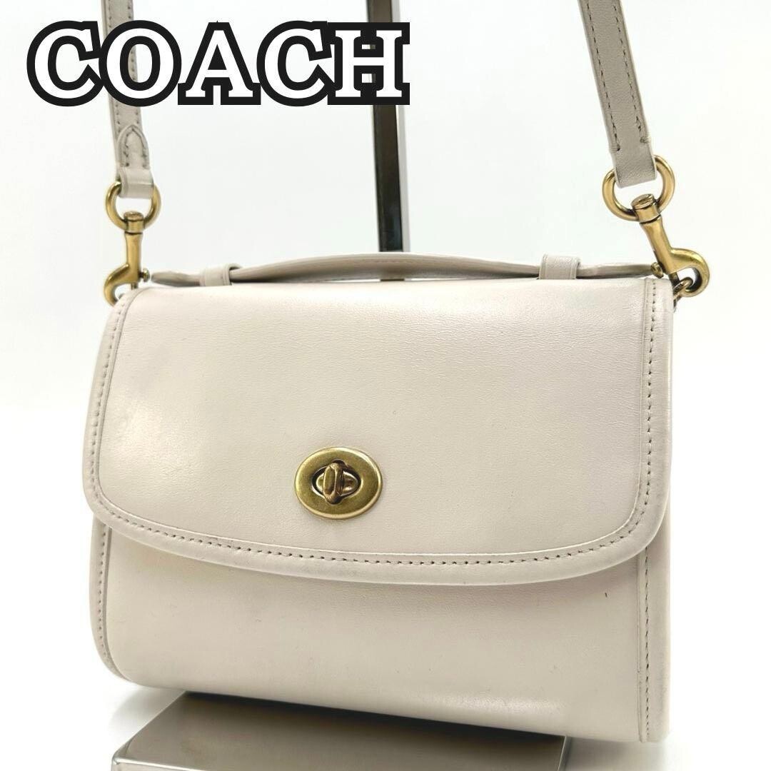 COACH Kip Ivory Leather 2Way Turn Lock Top Handle Shoulder Bag C3486 Gold