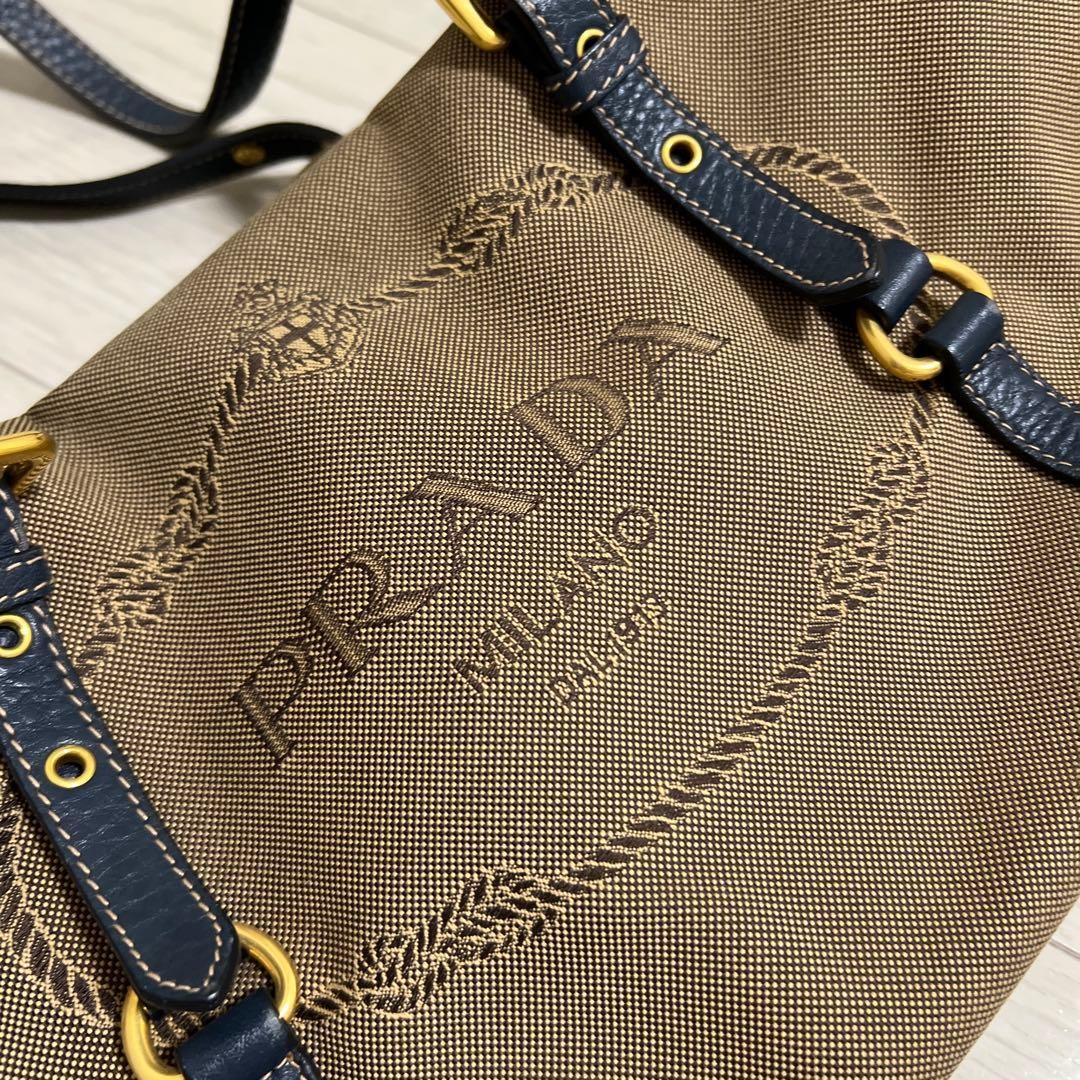 PRADA Beige Navy Handbag From Japan used
