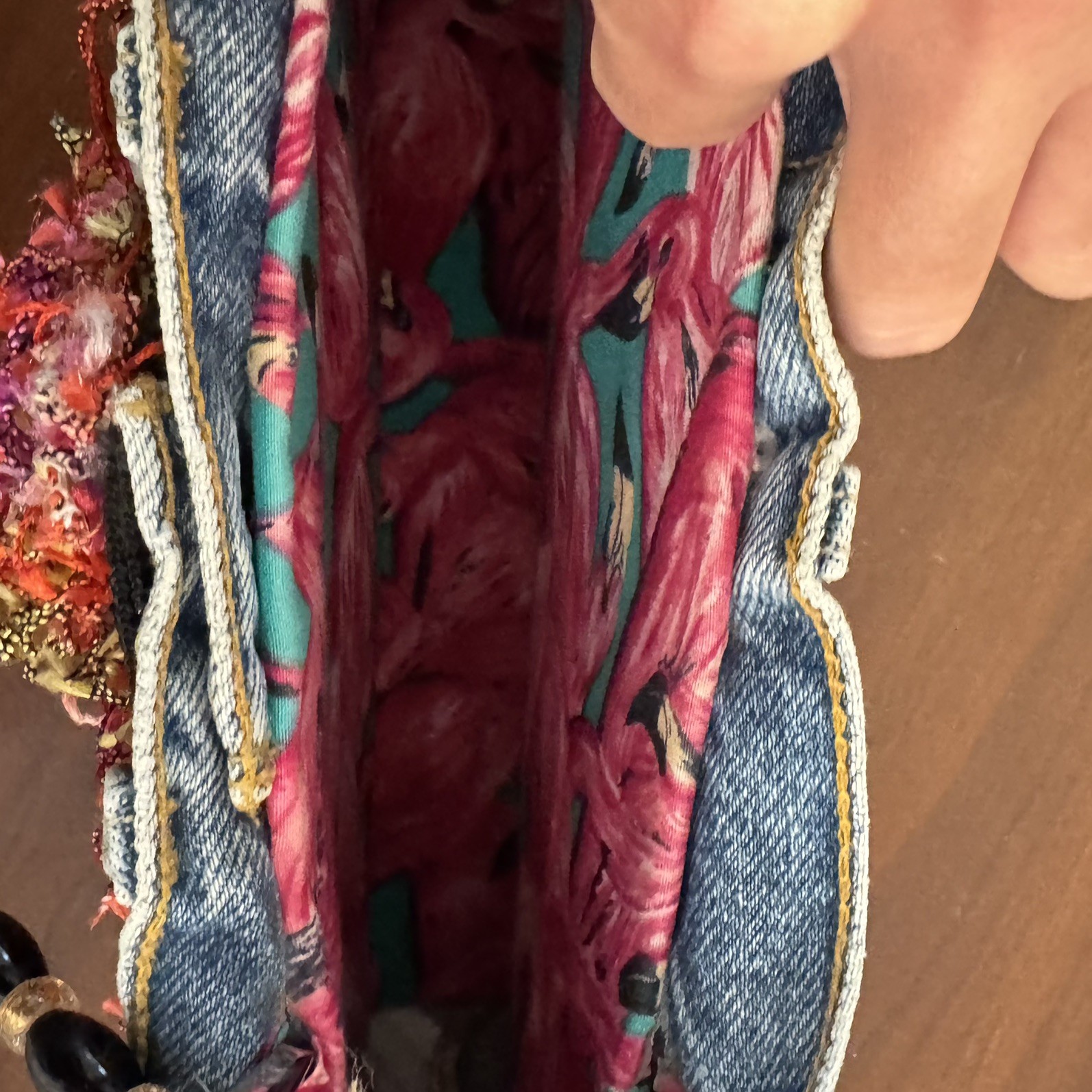 Blue Jean Purse Bag Upcycled Denim Handmade Flamingo Levi’s Y2K
