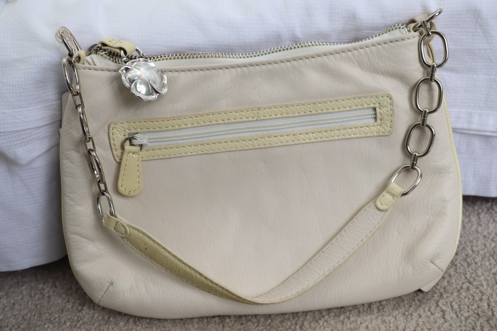 Brighton Masterpiece Collection 3D Leather Cream & Multicolor Floral Handbag