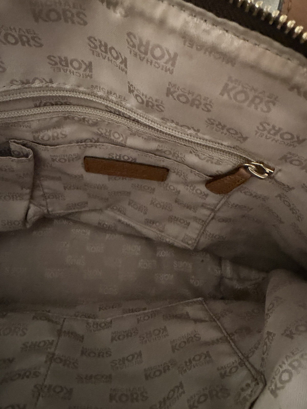 Michael Kors Brown Monogram Large Zip Tote & Zip-Around Wallet Set, Pockets