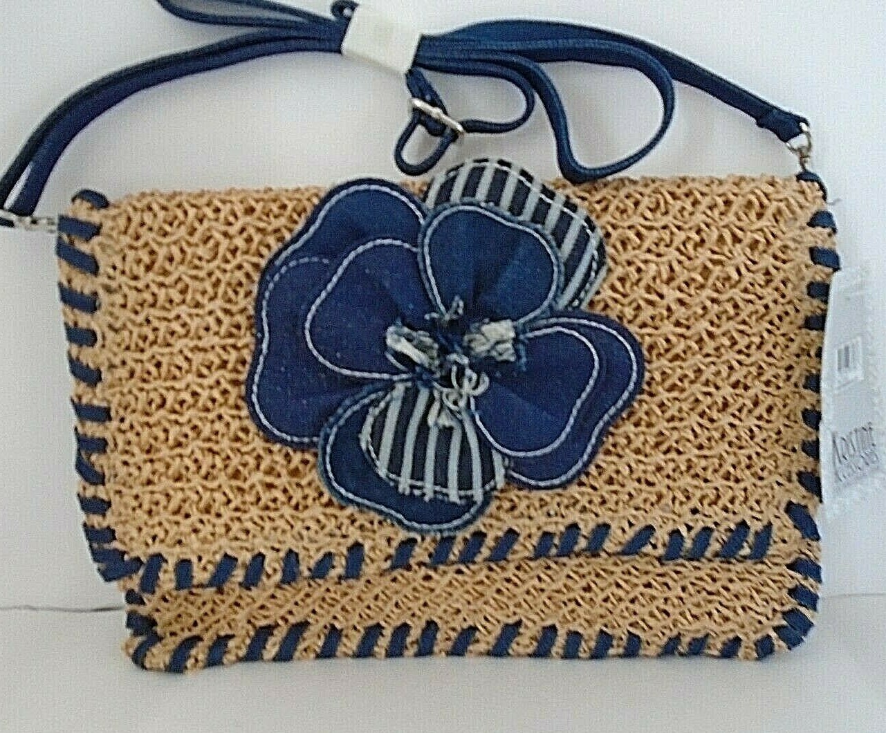 KRISTINE paper straw and denim shoulder bag/clutch