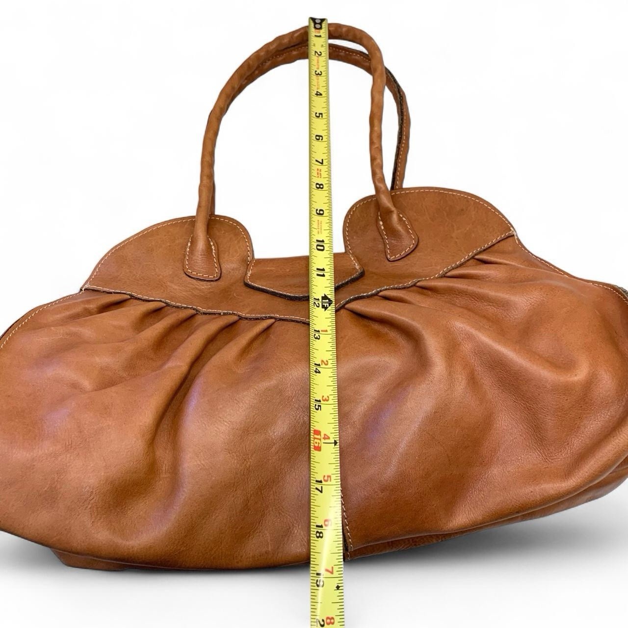 Patricia Nash Benvenuto Brown Pleated Satchel Top Handle Snap Closure Pockets
