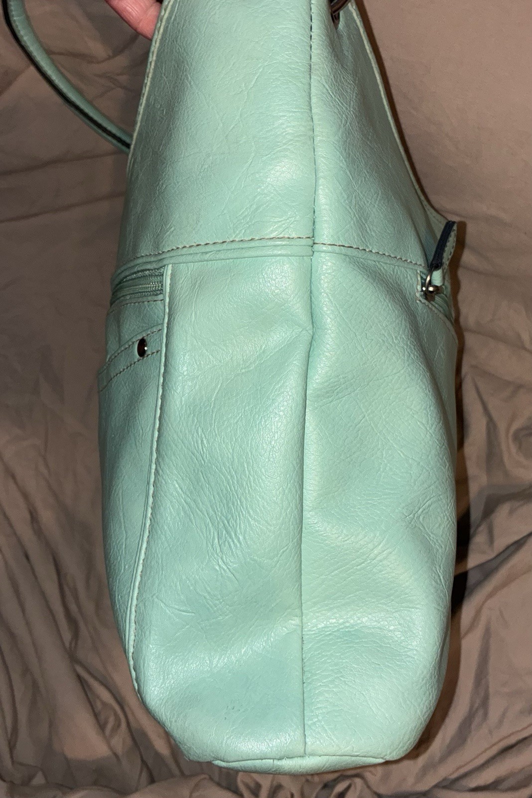 Croft & Barrow Aqua Pebbled Shoulder Bag Zip/Magnetic Pockets Silver Hardware