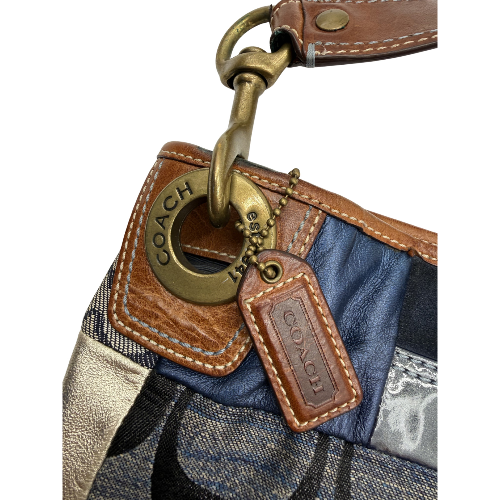 Authentic Coach Vintage Y2K Ergo Denim Patchwork Hobo Bag 10003 Blue Leather EUC