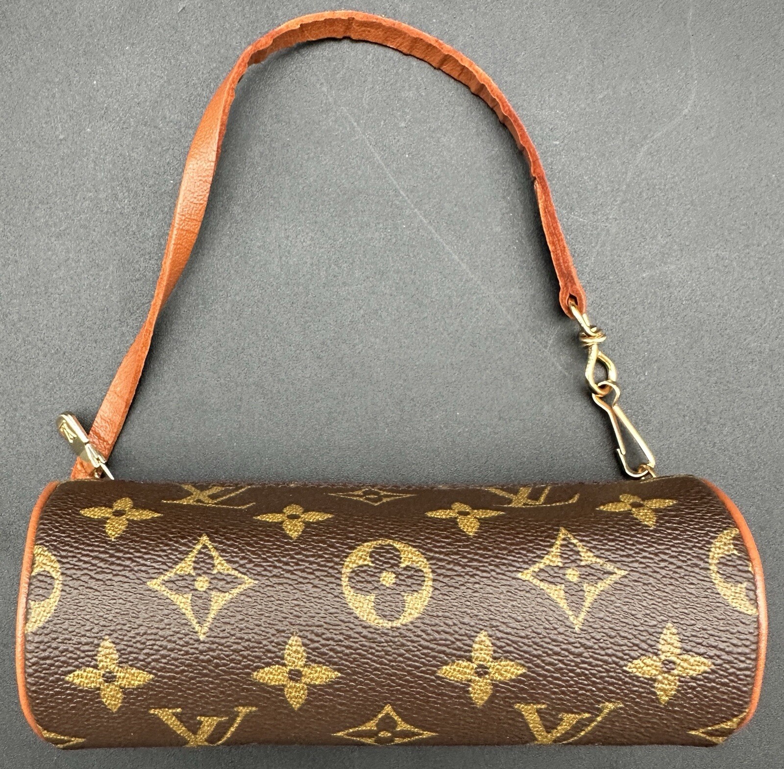 Louis Vuitton Monogram Brown Papillon Accessory Pochette Pouch Bag Cylinder 6.5”