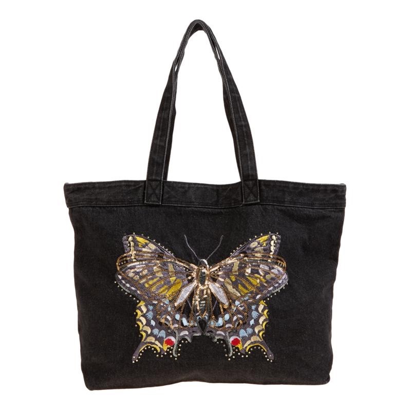 #DG2 by Diane Gilman Embroidered Butterfly Denim Tote Bag – Black Denim