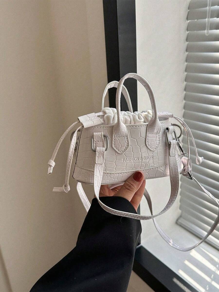 Mini Croc Embossed Bucket Bag Women Drawstring Novelty Crossbody Shoulder