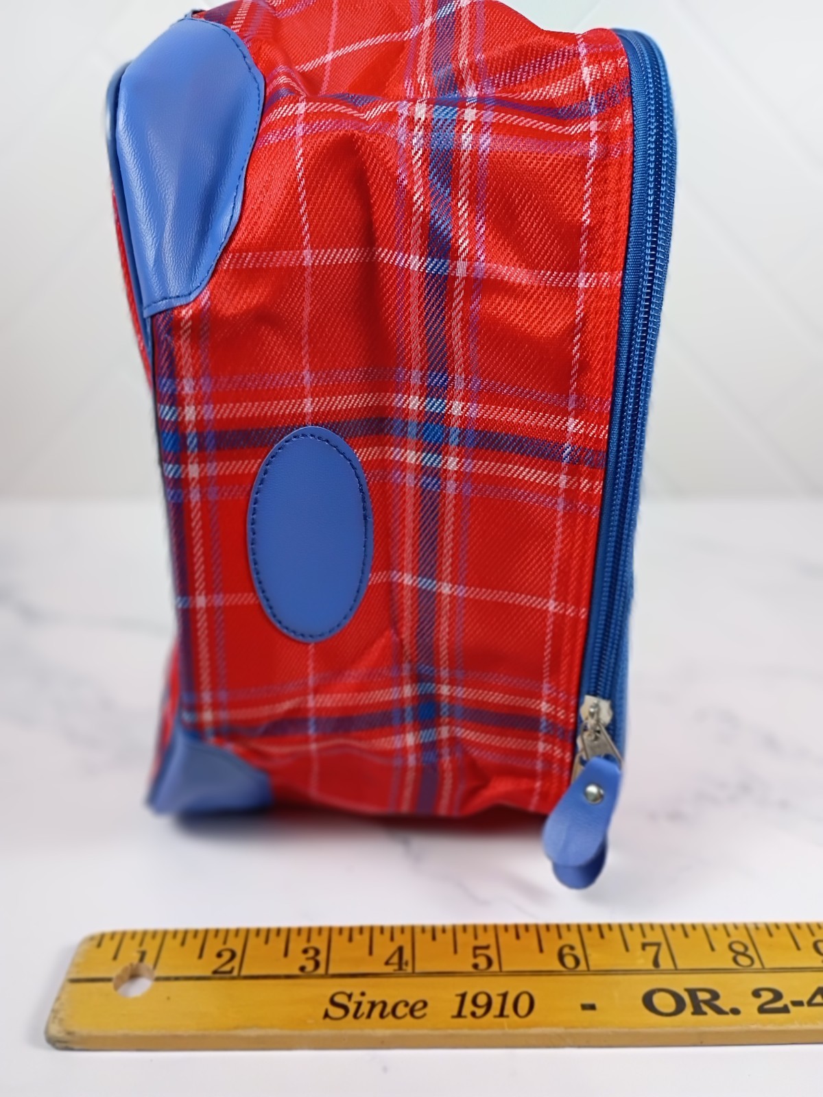 WOMAN WITHIN Travel Bag & Matching Cosmetic Pouch, 2 Pc Tote Set, Red Blue Plaid