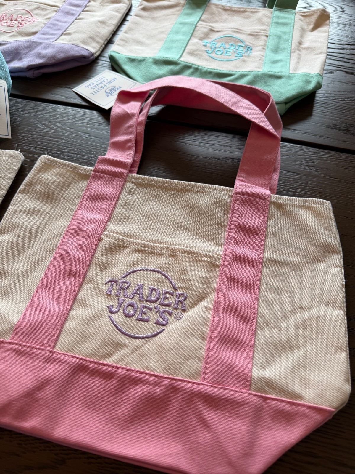 Trader Joe’s mini pastel canvas tote bag set of 4