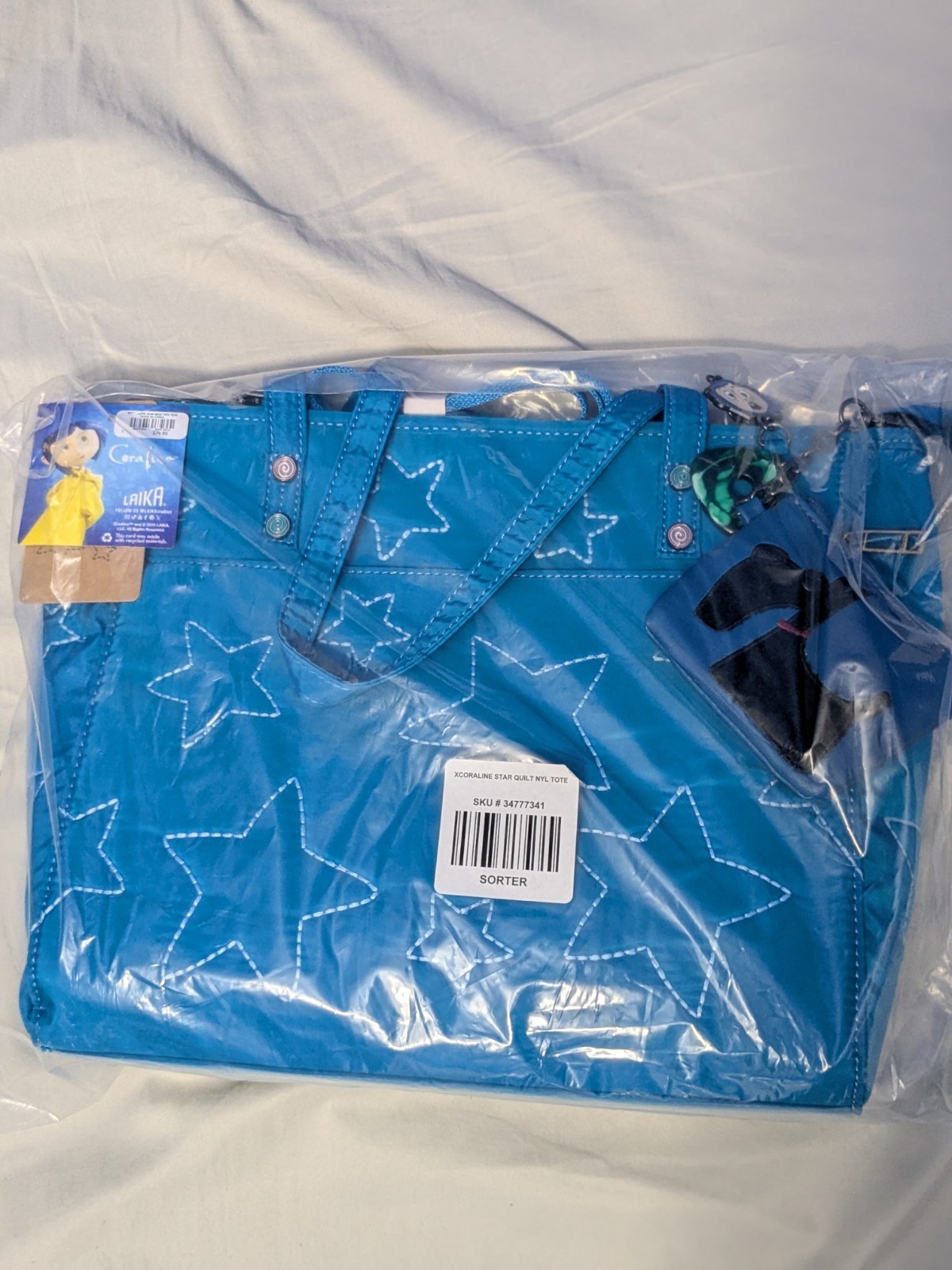 Coraline Stars Quilted Tote Bag With Bag Charms Coin Bag