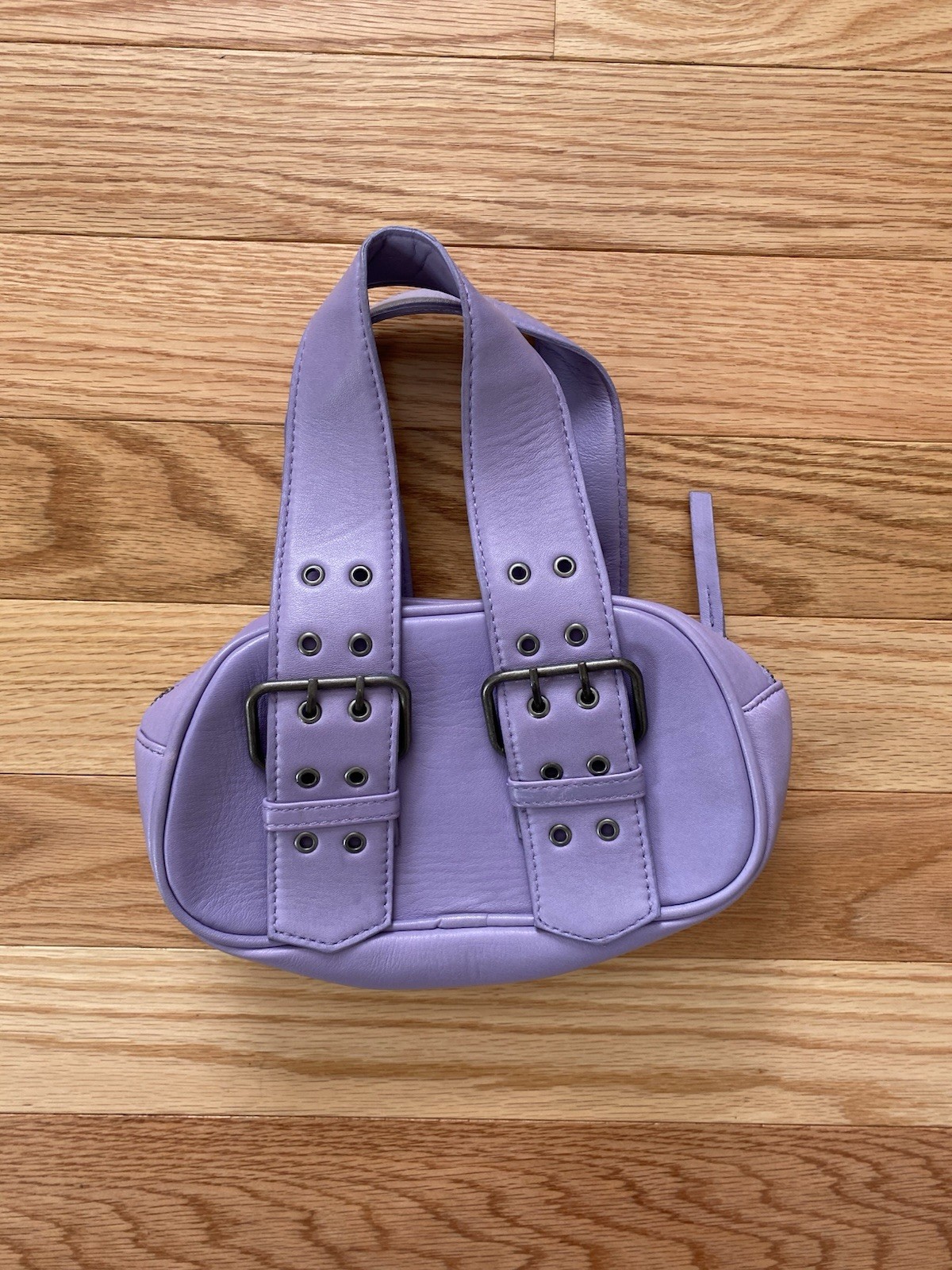 NWOT Free People Say Yes Bag Handbag Small Oval Lavender Leather Buckles Zip
