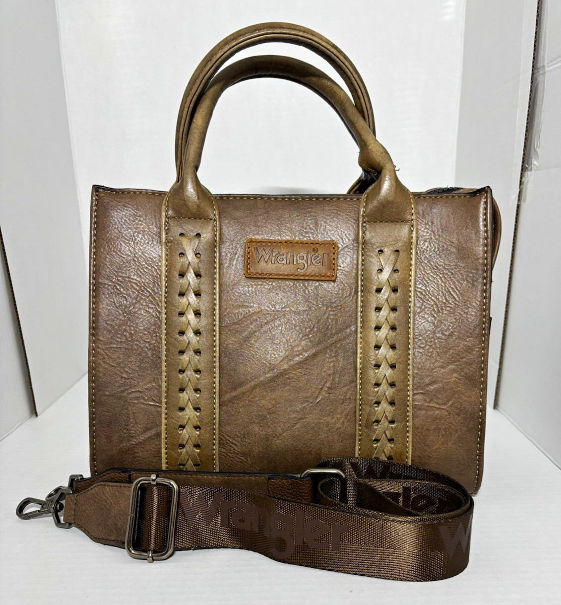 Wrangler Brown Satchel Top Handle Zip Bag w/ Detachable Crossbody Strap Pockets