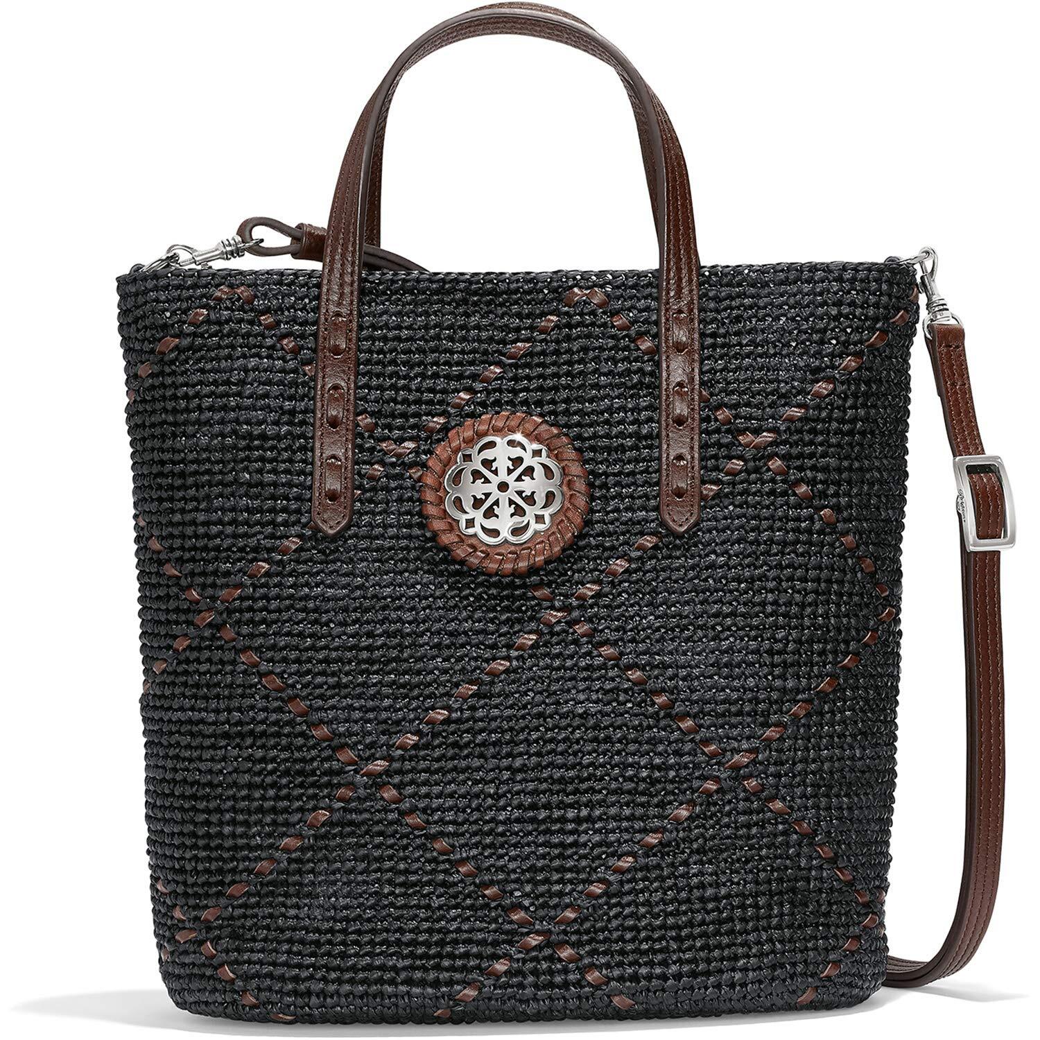 Brighton Ferrara Collection Carrera Straw TOTE Black/Brown H73569 MSRP $355 NWT