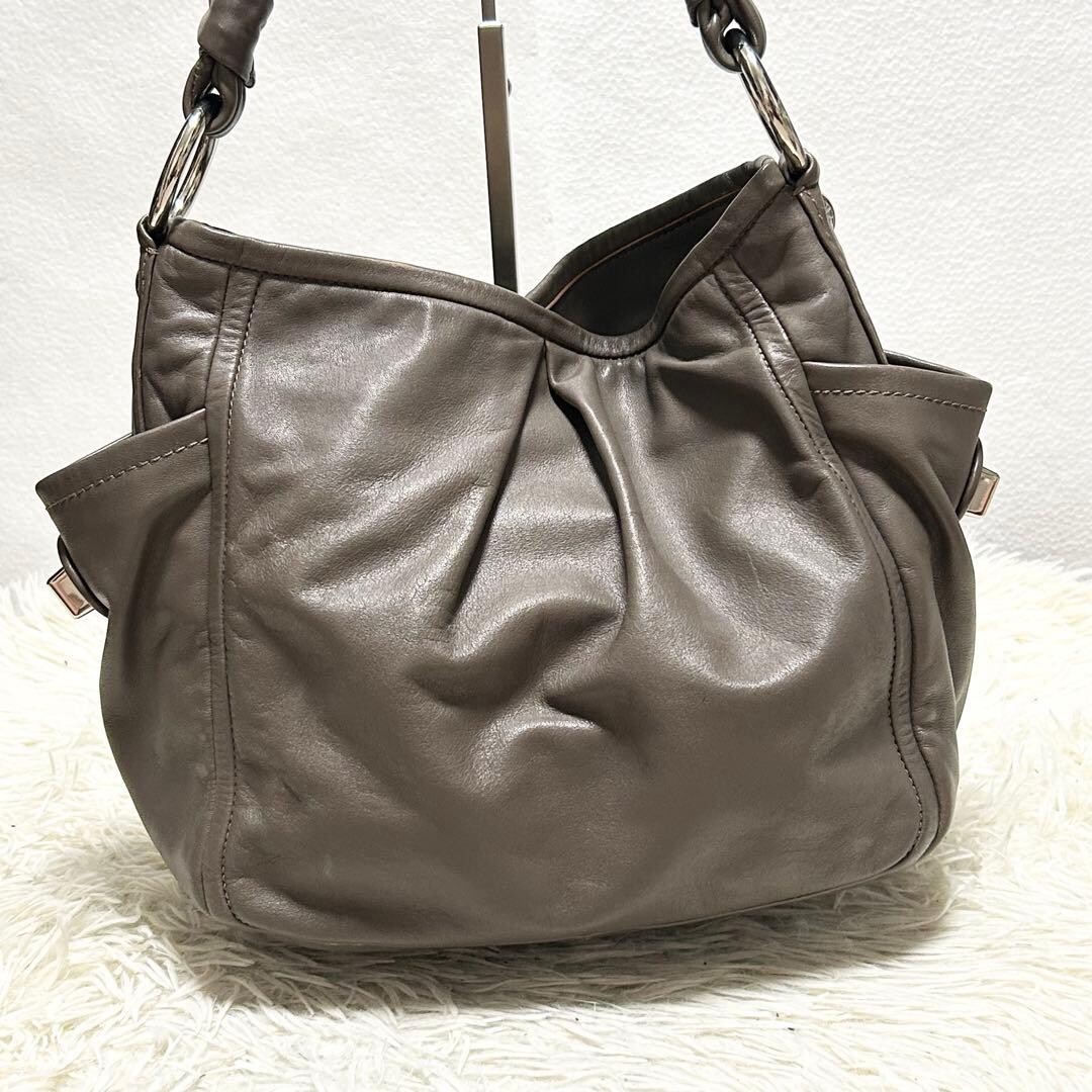 Coach Vintage Brown Leather Shoulder Bag Turn Lock Outer Pockets 13412 Women