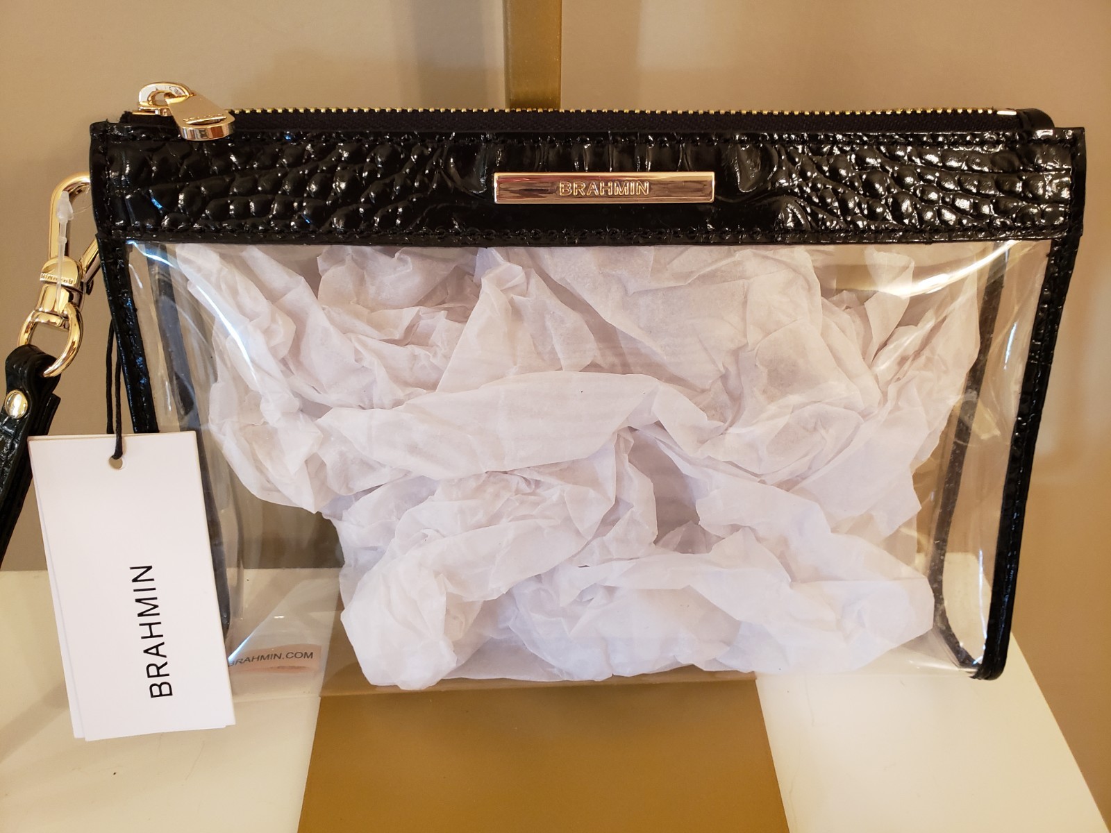 🖤NWT🖤BRAHMIN🖤CLARISSE 🖤 ZIP Wristlet/Clutch🖤Clear Acrylic w/BLACK LeathTrim