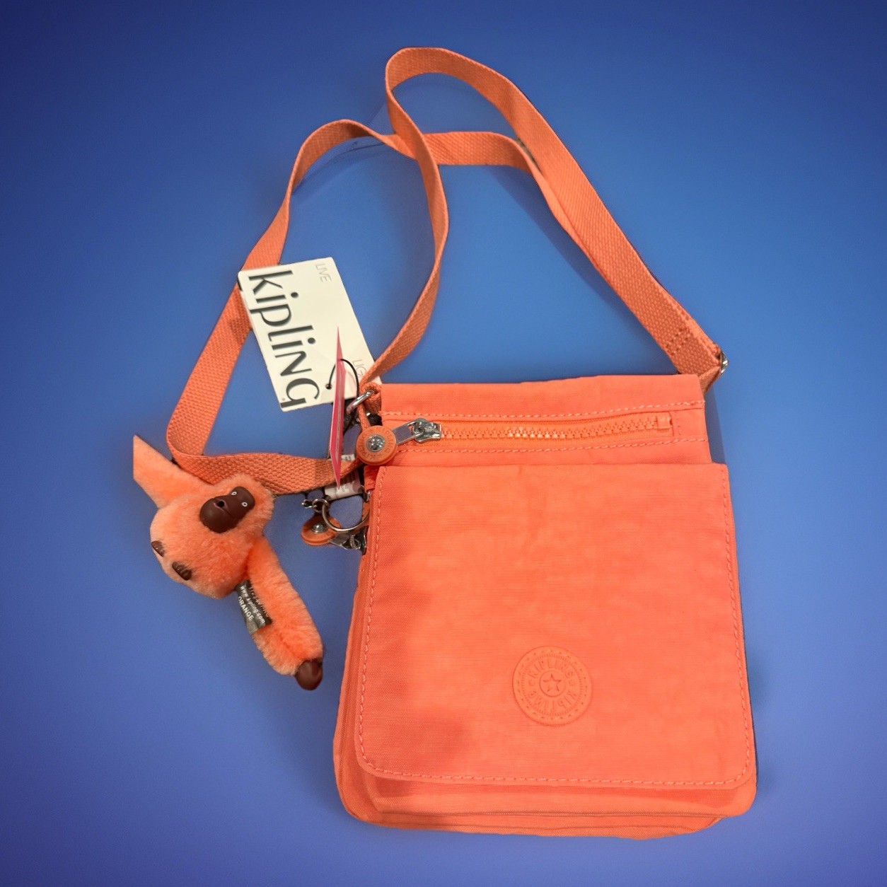 Kipling Crossbody Purse Peach Monkey Charm Classic Solid Pattern NWT