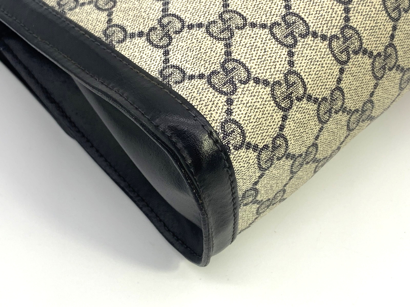 GUCCI VINTAGE Ophidia Clutch Bag Web Stripe Flap Navy Classic Authentic