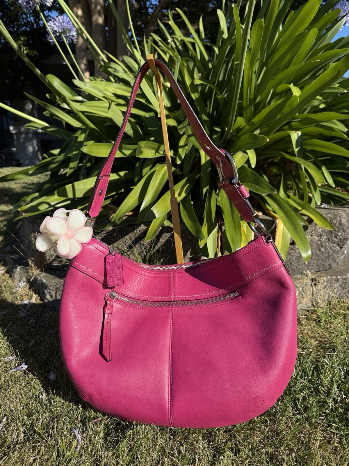AUTHENTIC COACH-CRANBERRY PINK PLEATED NUBUCK LEATHER SHOULDER PURSE F13730