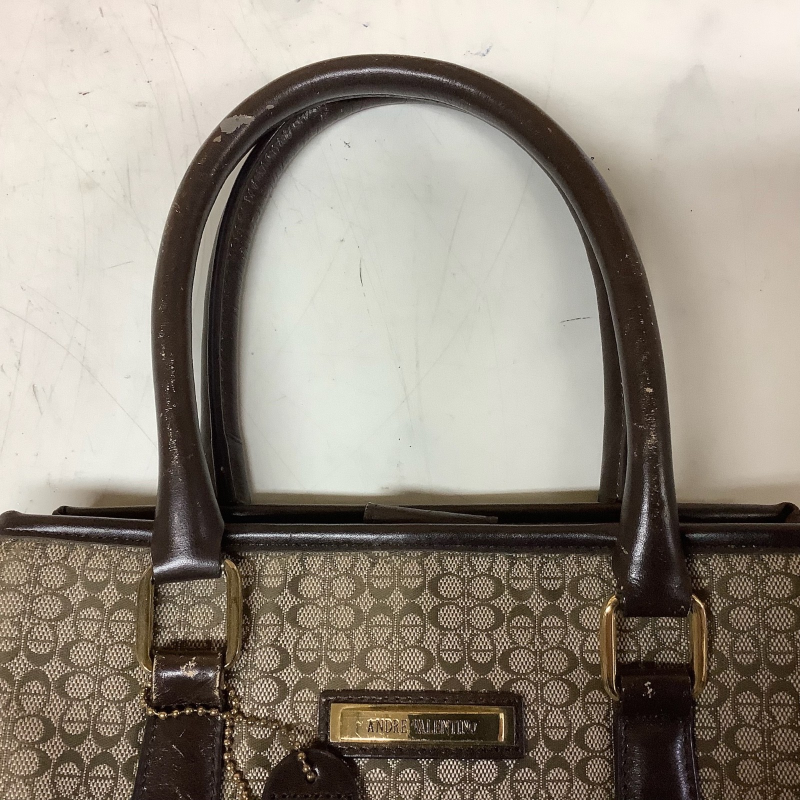 ANDRE VALENTINO Monogram Handbag Brown Classic Ladies Bag Vintage Style