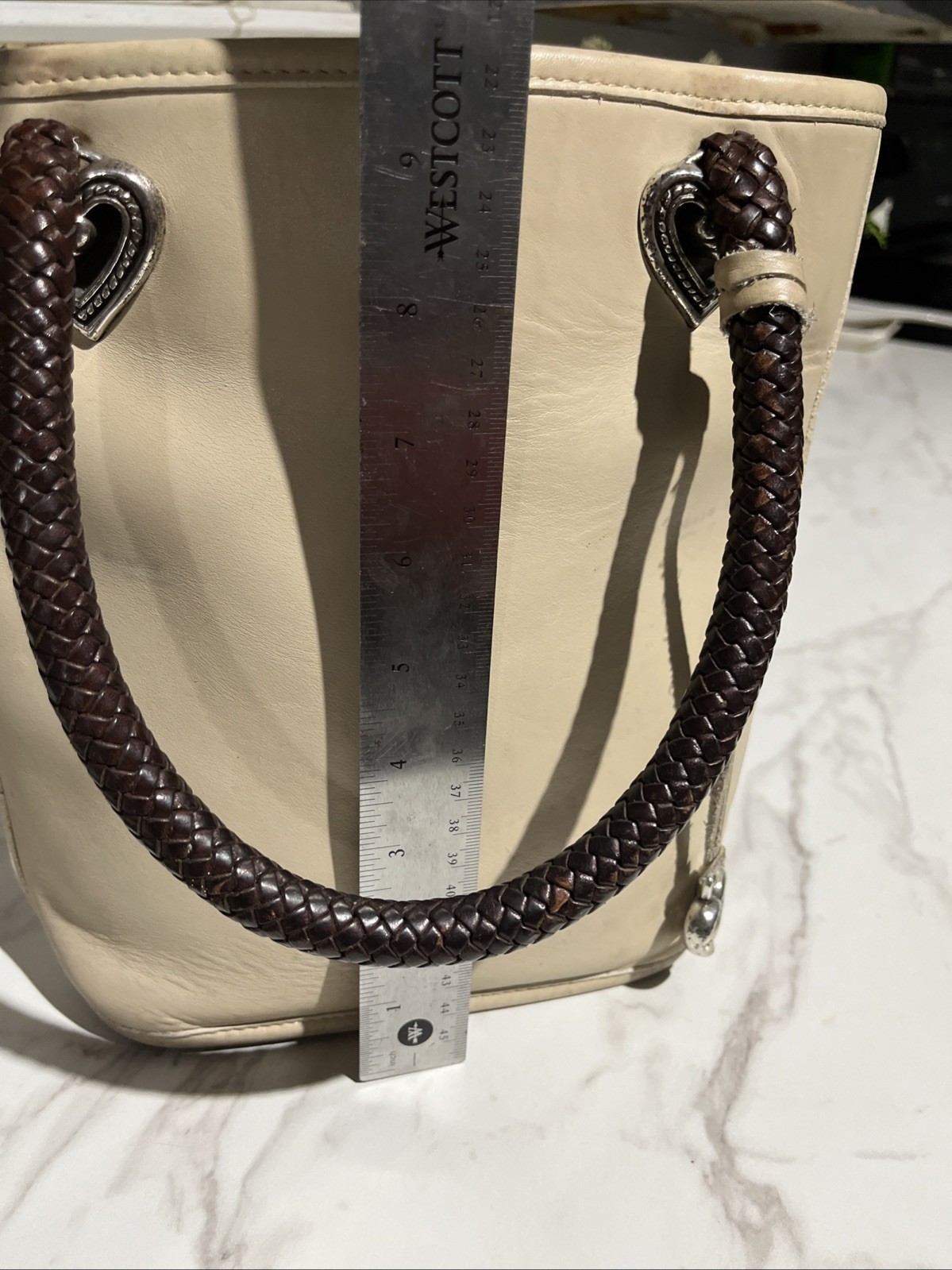 Brighton Leather Bucket Handbag Braided Straps Tote Bag Purse Heart Accents 51