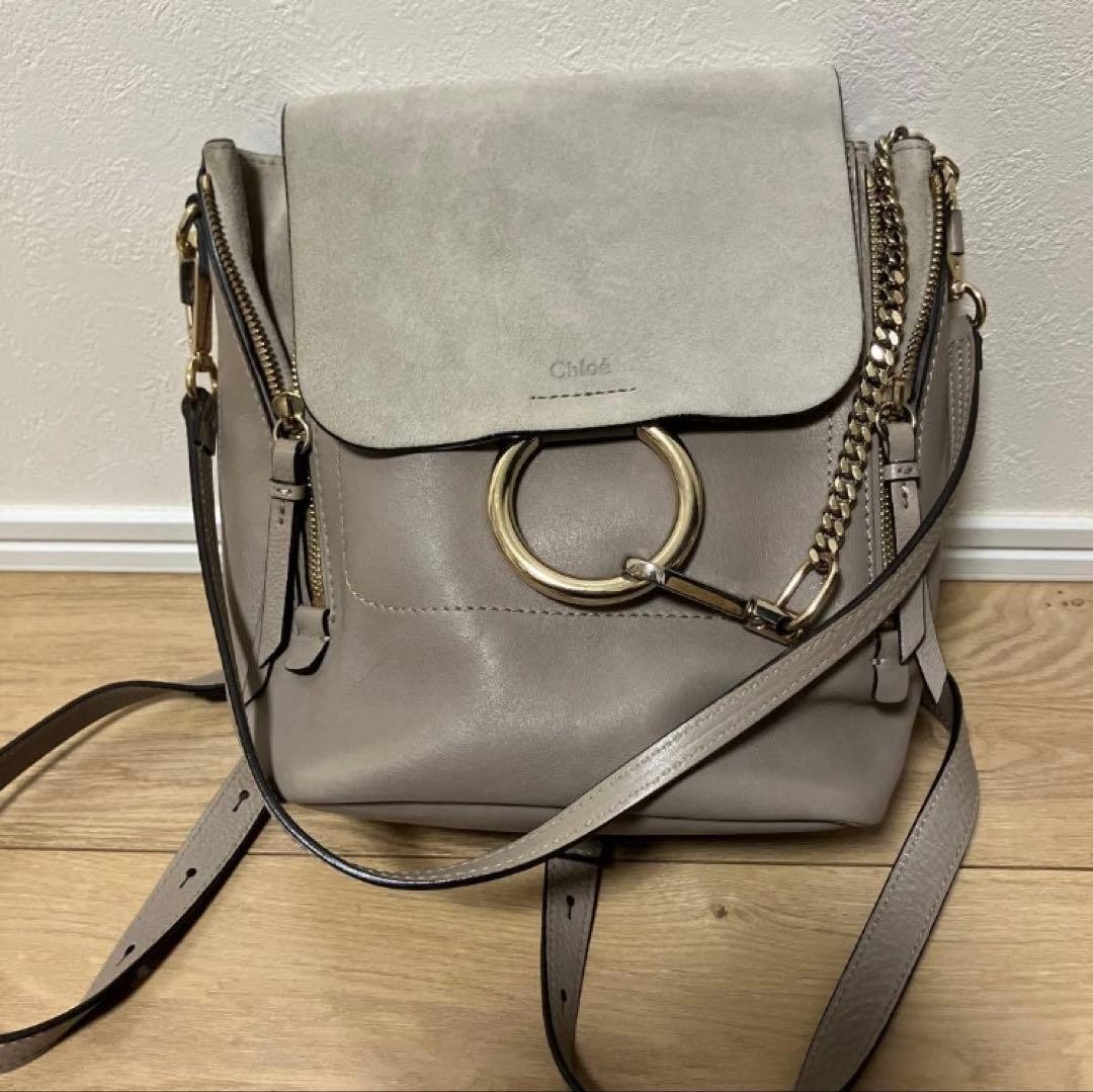 Auth Chloe Faye Mini Backpack Daypack Shoulder Bag Leather Beige Used Japan