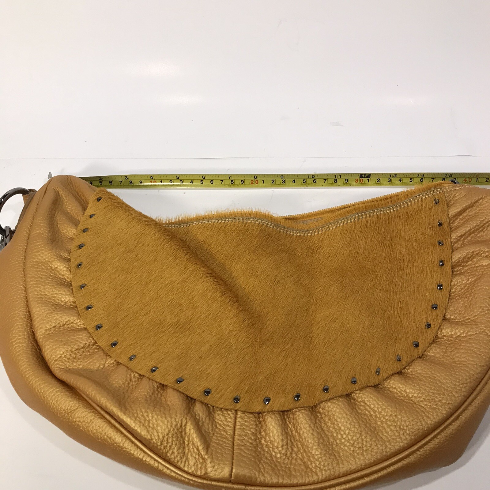 Berge Italy 100% Leather&Calfskin Handbag in Gold Made in Italy-Unused Condition