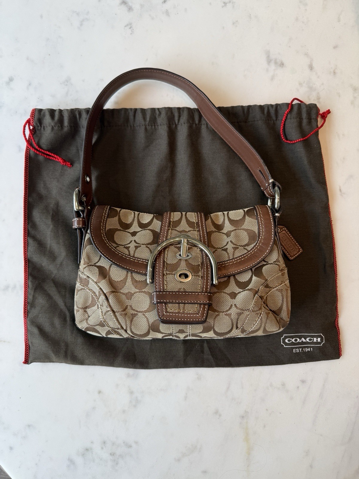 Authentic 2006 Coach Soho Signature Flap Shoulder Bag with Buckle