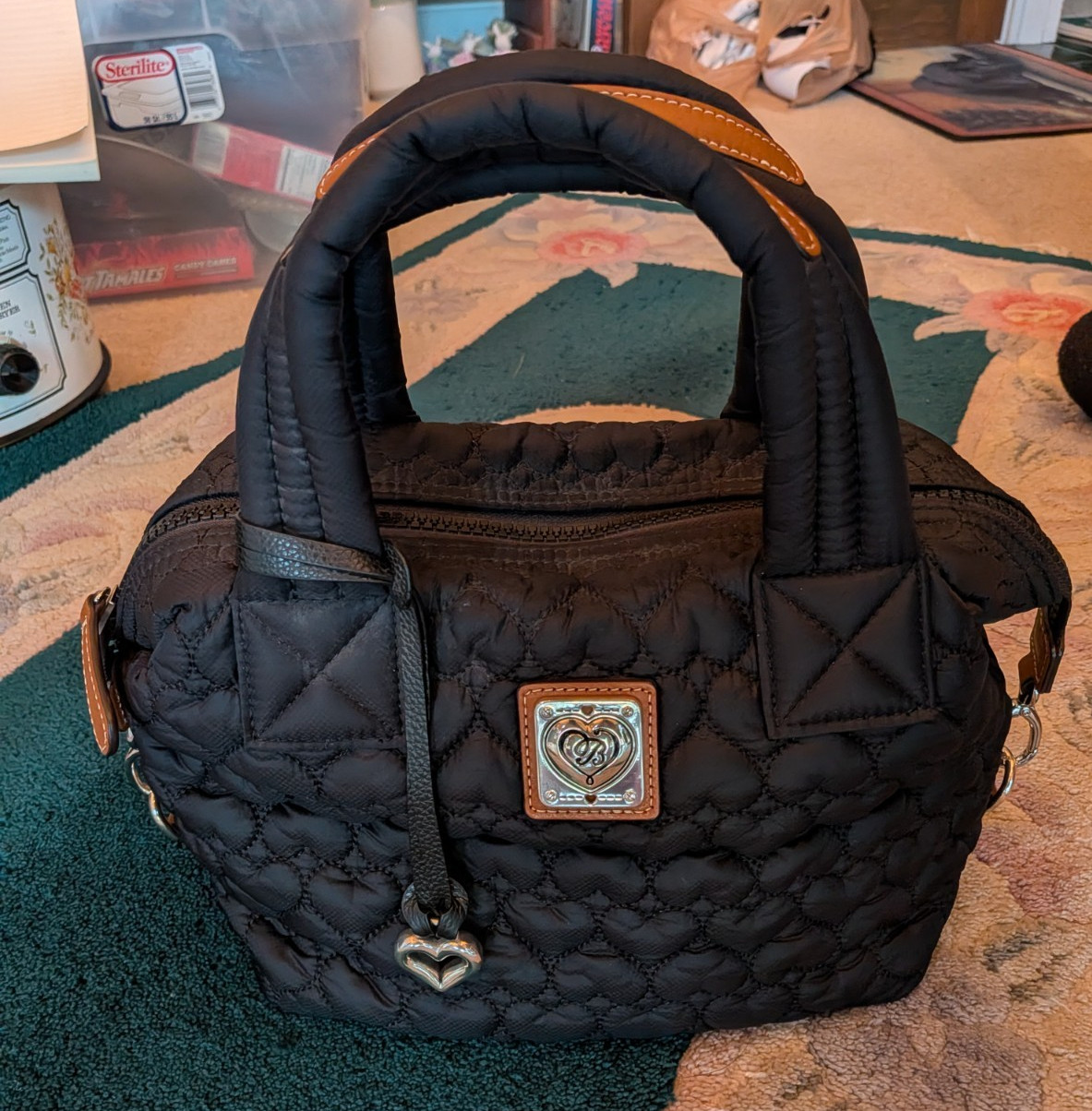Brighton Black Medium Quilted Tote Bag Heart to Heart Collection w/Bag EC