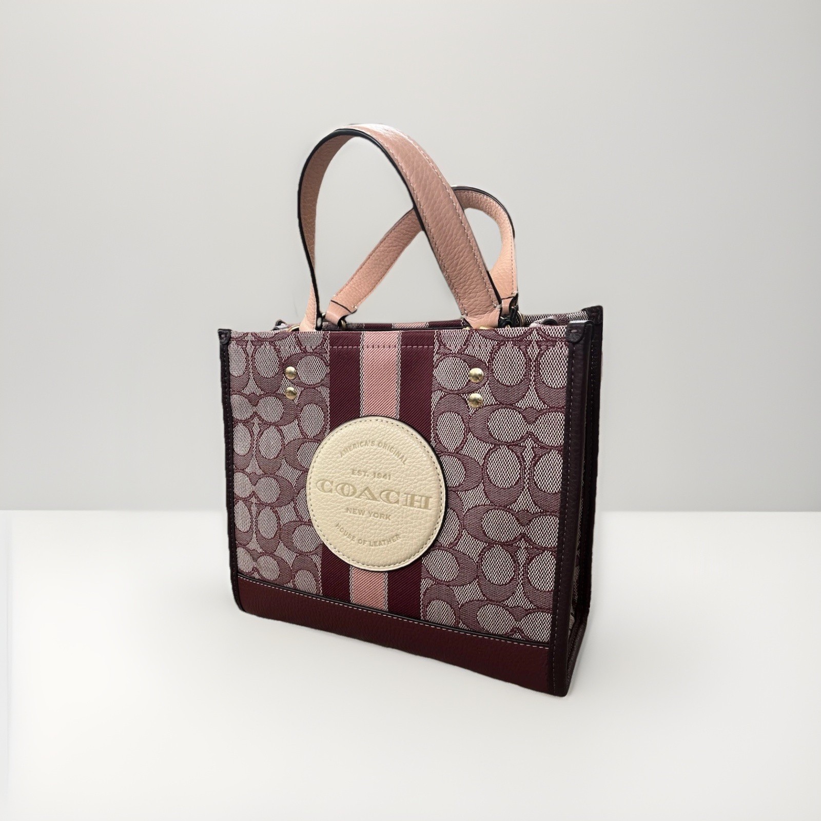 Coach Burgundy Pink Logo Tote with Detachable Strap and Gold Hardware
