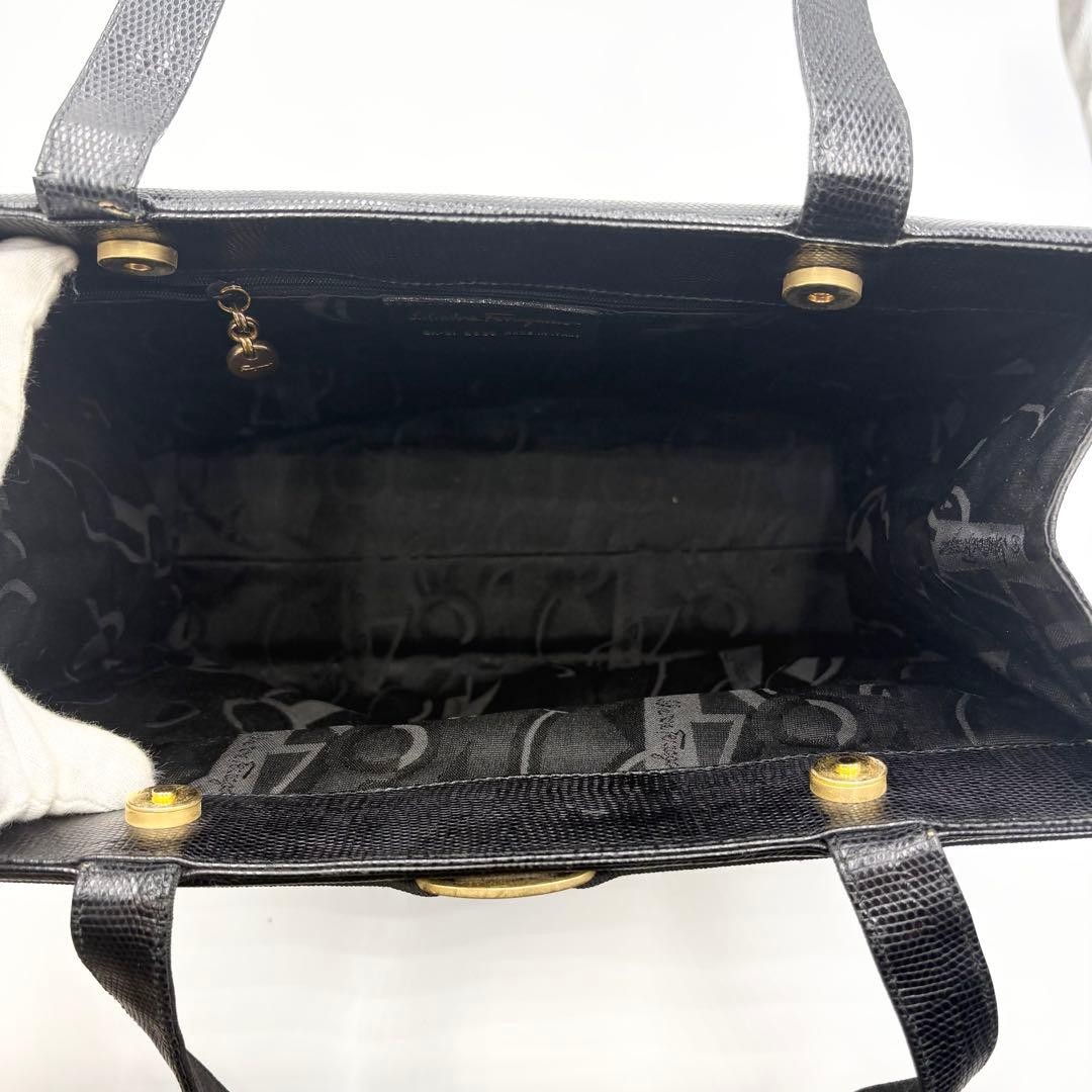 Ferragamo Vara Leather Tote Bag Black Gold Hardware Women’s Authentic