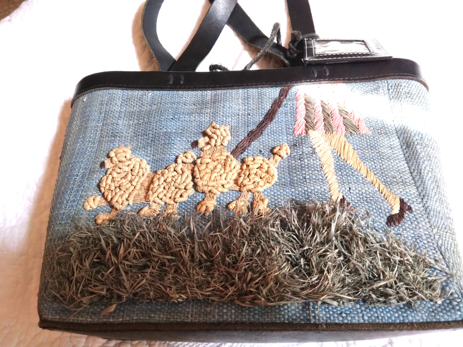 Vintage Heather Tompkins Leather and Straw Poodle Bag
