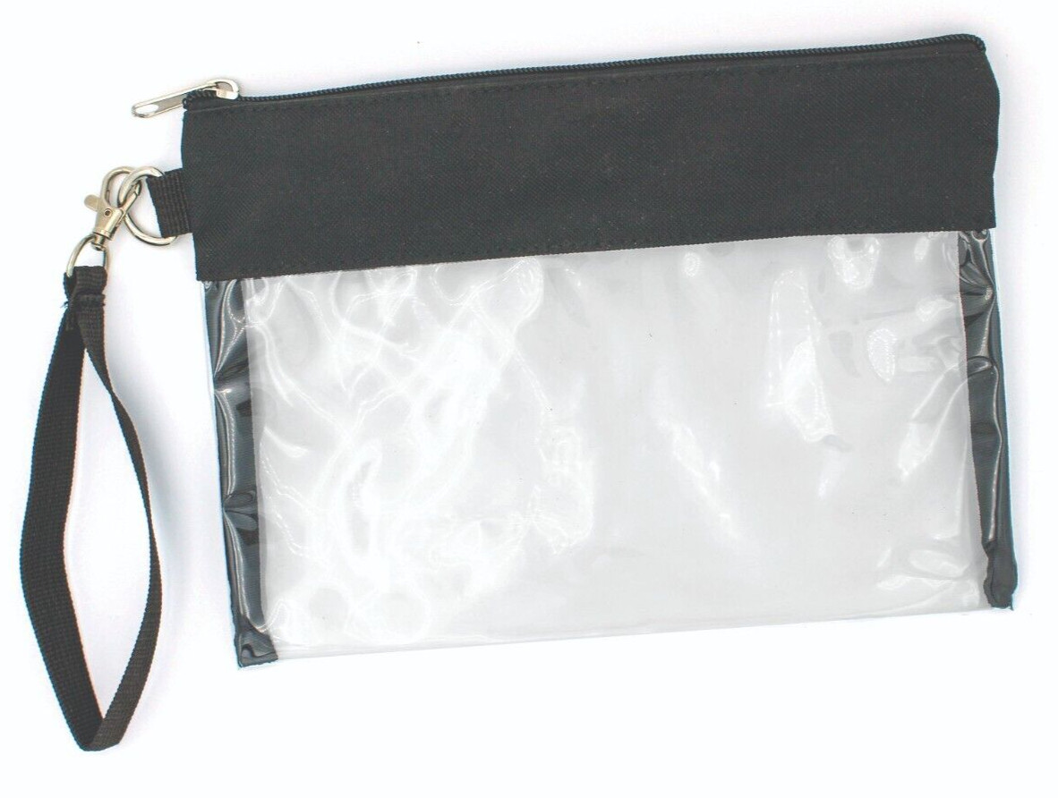 Clear Wristlet Detachable Woven Strap Transparent Ticket Holder Zipper Pouch