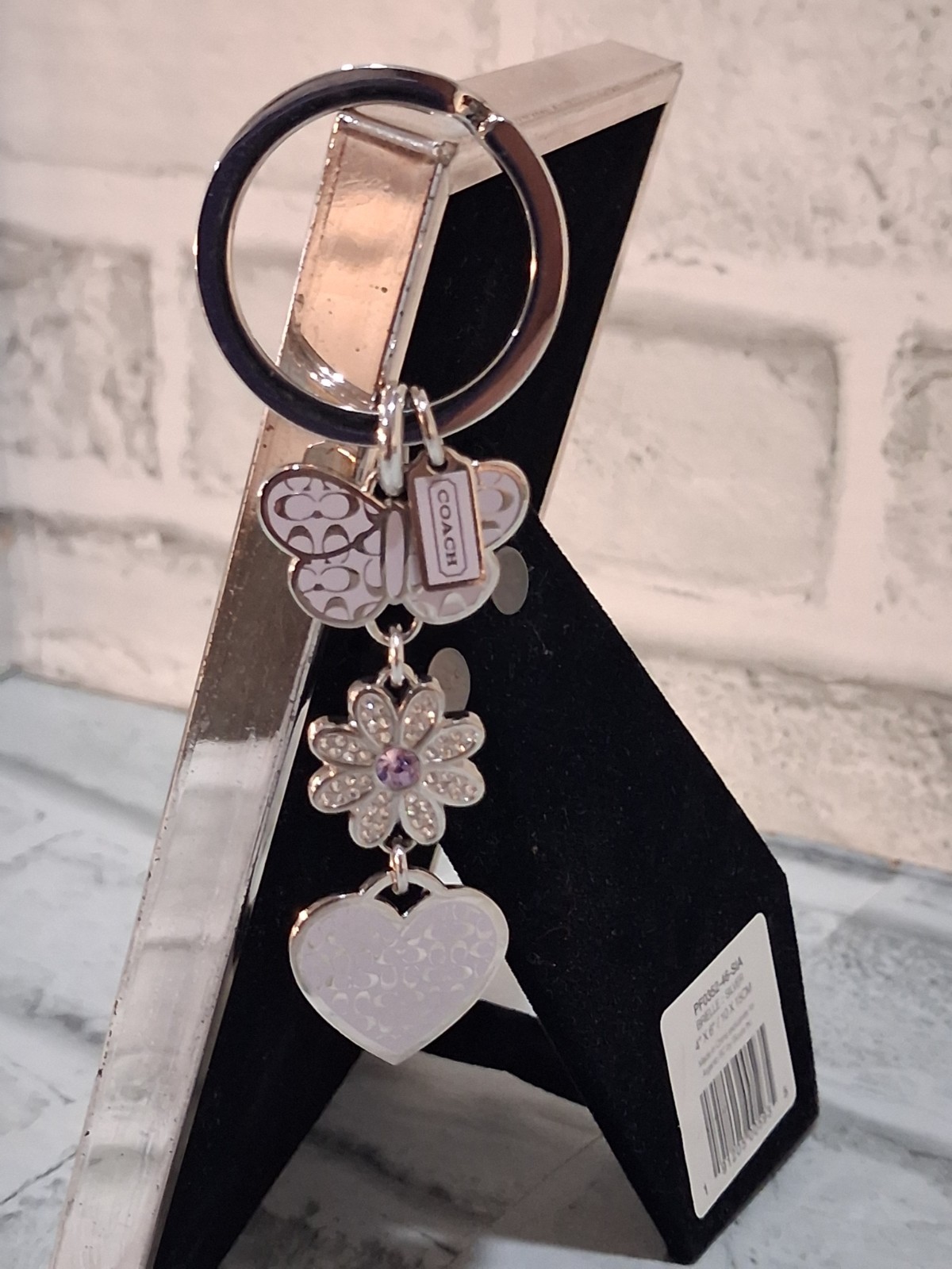 Vintage Coach Daisy Lavender Butterfly Heart Flower Key Chain – New W/O Tags