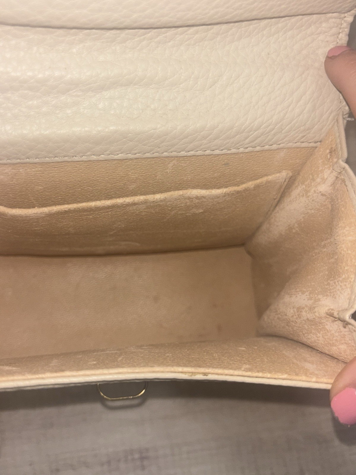 DOONEY & BOURKE Vtg Crossbody Mini Handbag, Cream Pebbled Leather, Brass Accents