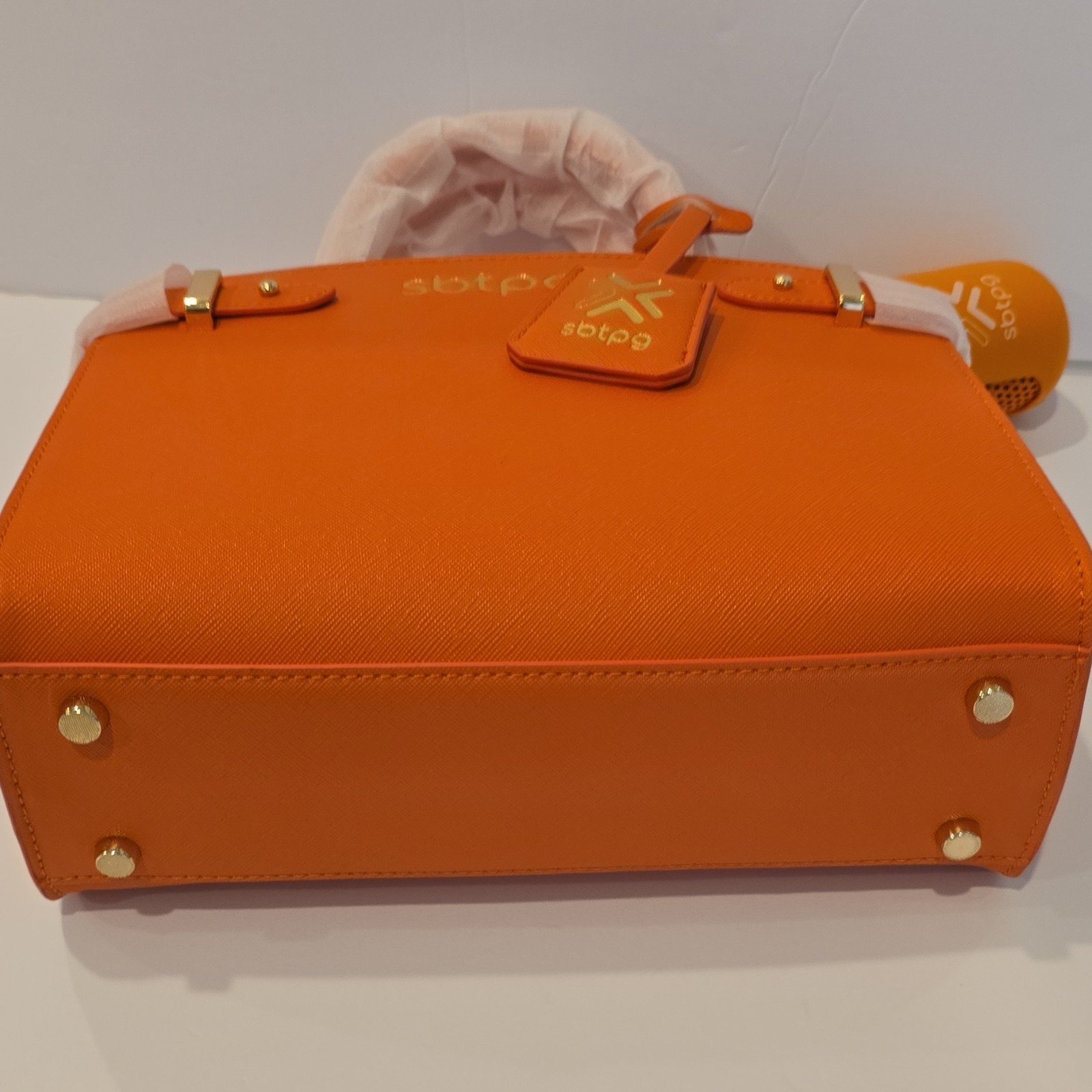 sbtpg Orange Zip Satchel Top Handle Bag w/ Bag Charm, Hangtag, Inner Pockets