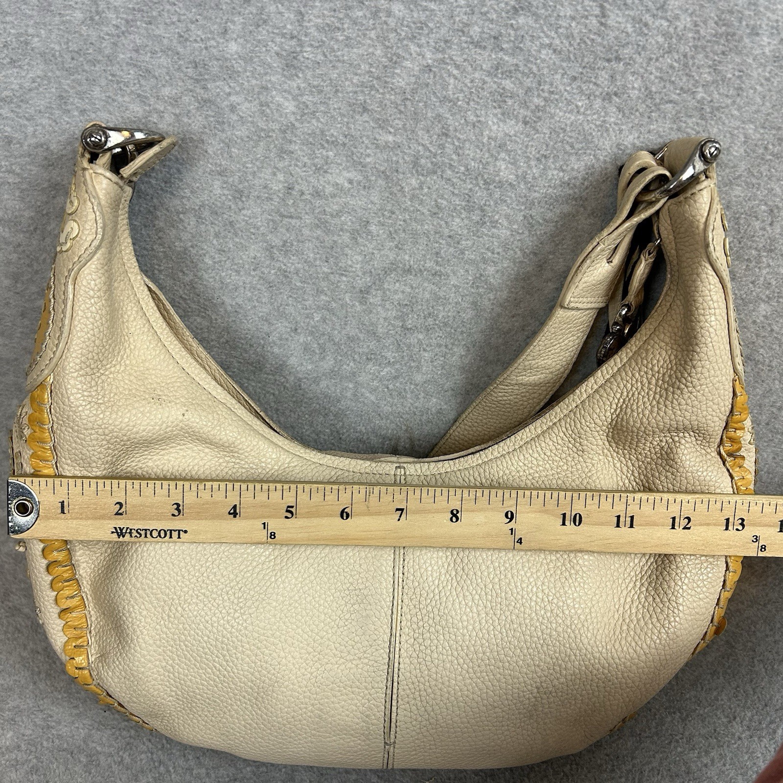 Brighton Ivanka Victorian Cut Out Lavish Laced Ivory Leather Hobo Shoulder Bag